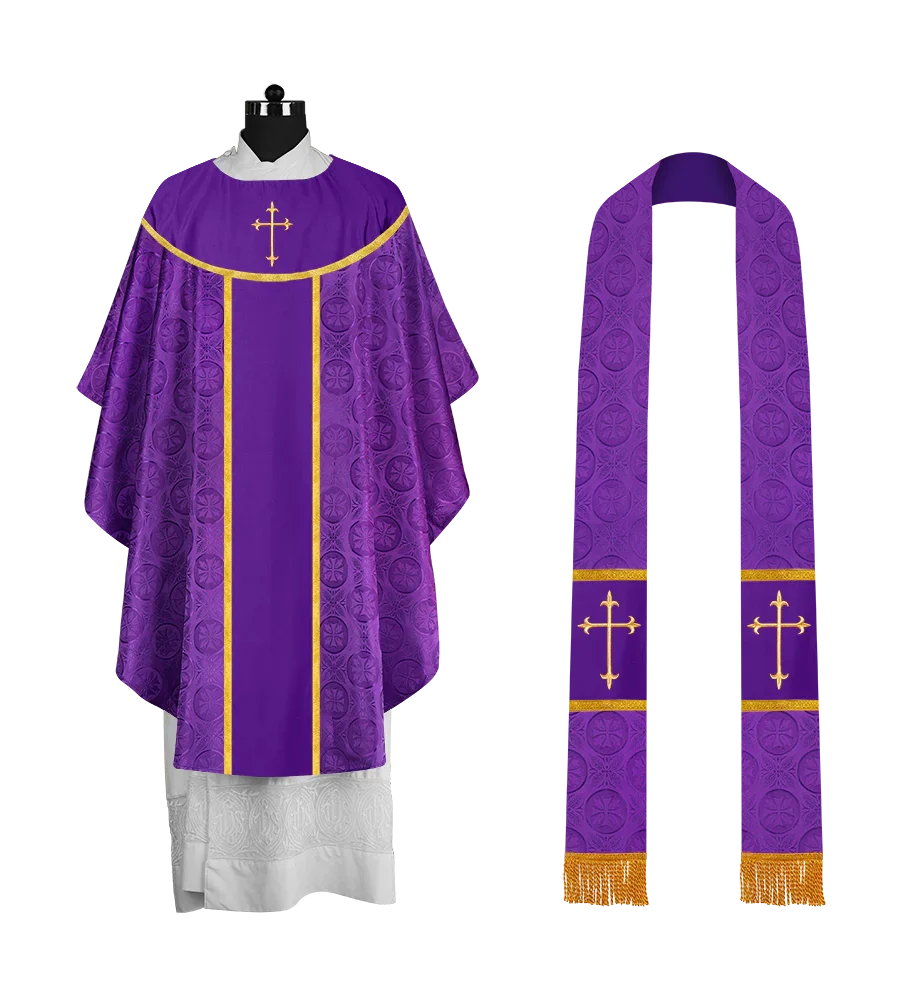 Ornate Gothic Chasuble with embroidered Cross Motif