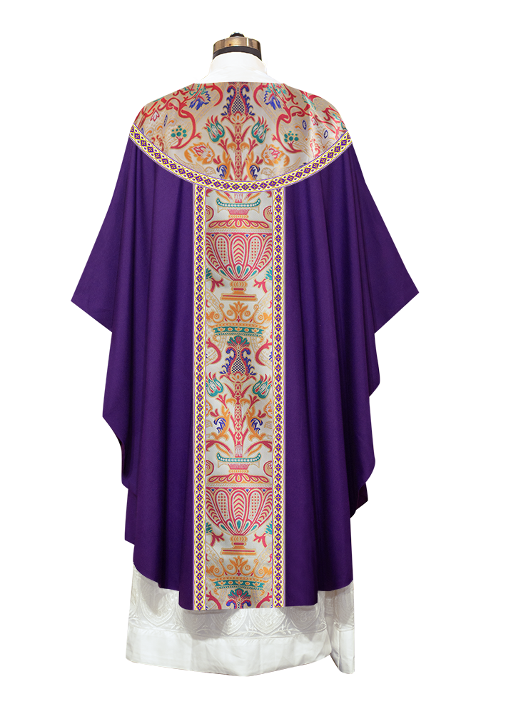 Gothic Chasuble in Coronation Tapestry Enhanced with Orphrey and Trims