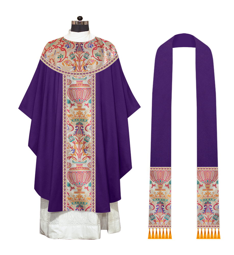 Gothic Chasuble in Coronation Tapestry Enhanced with Orphrey and Trims