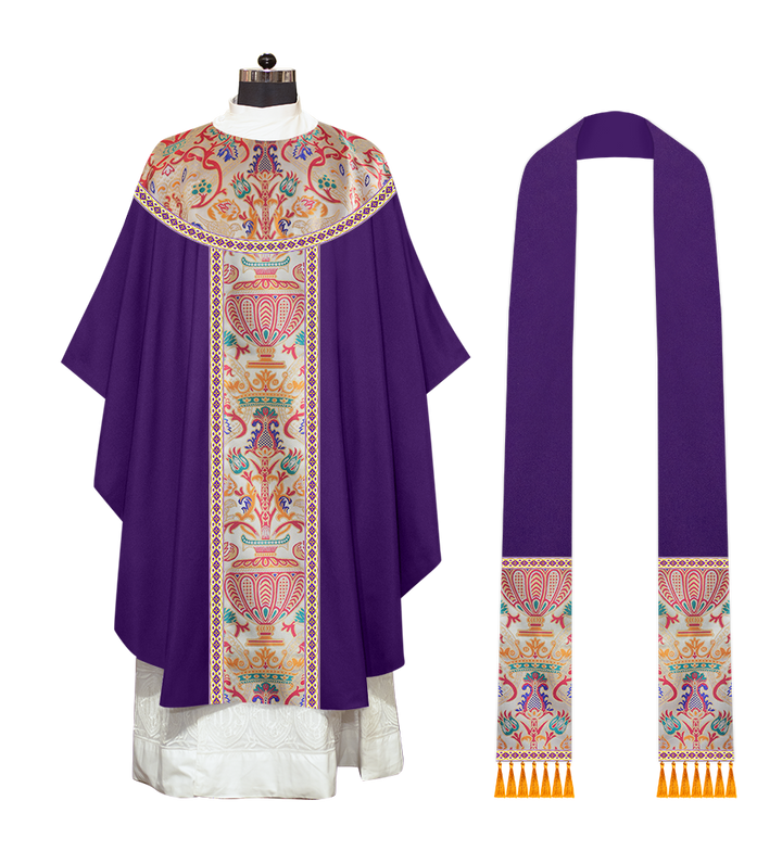 Gothic Chasuble in Coronation Tapestry Enhanced with Orphrey and Trims
