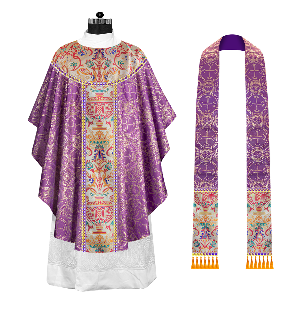Gothic Chasuble in Coronation Tapestry Enhanced with Orphrey and Trims