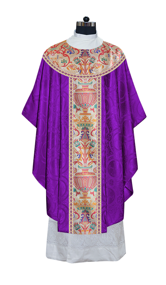 Gothic Chasuble in Coronation Tapestry Enhanced with Orphrey and Trims