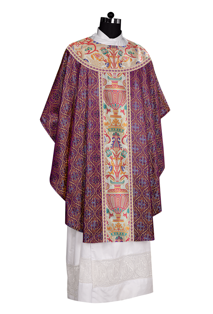 Gothic Chasuble in Coronation Tapestry Enhanced with Orphrey and Trims