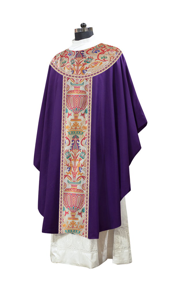 Gothic Chasuble in Coronation Tapestry Enhanced with Orphrey and Trims