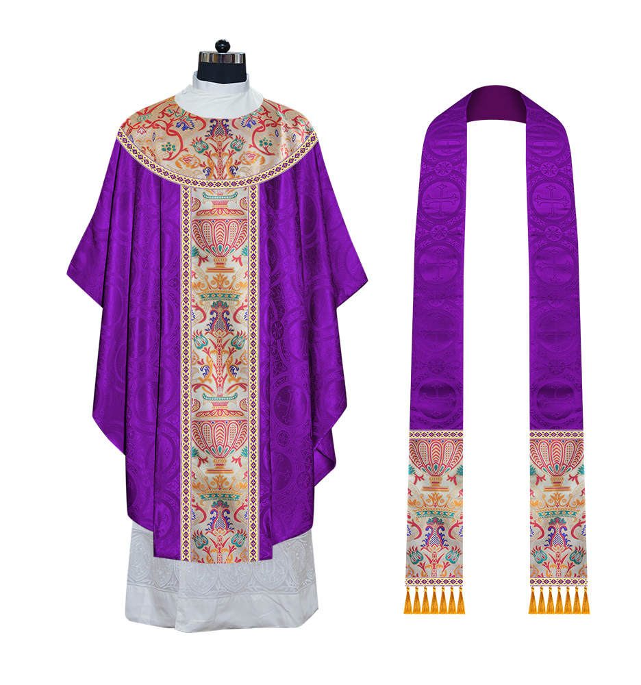 Gothic Chasuble in Coronation Tapestry Enhanced with Orphrey and Trims