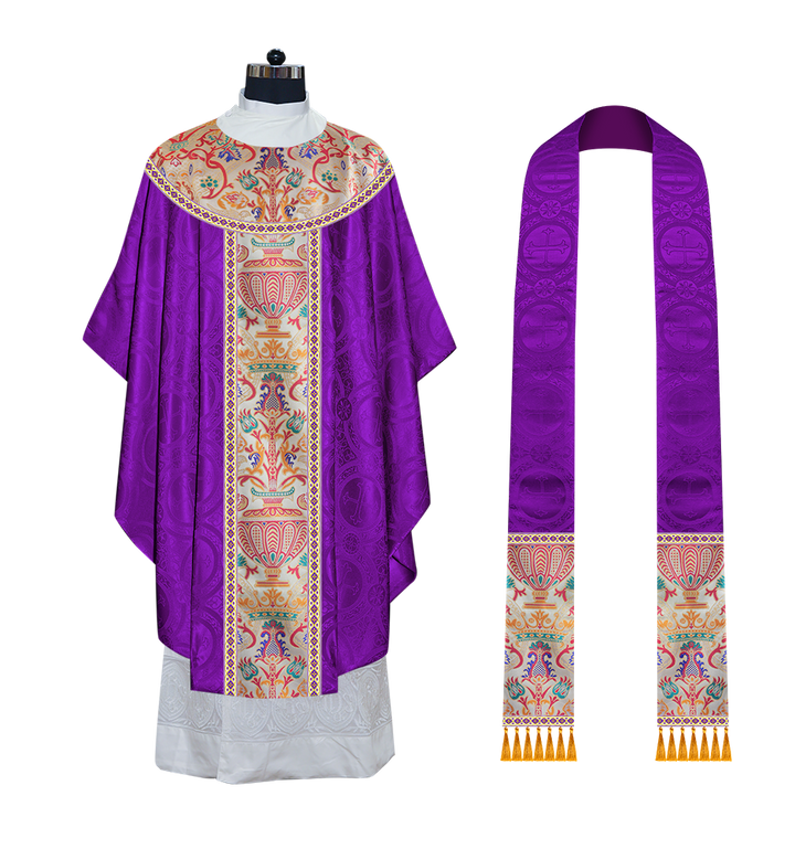 Gothic Chasuble in Coronation Tapestry Enhanced with Orphrey and Trims