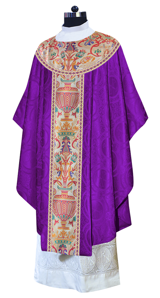 Gothic Chasuble in Coronation Tapestry Enhanced with Orphrey and Trims