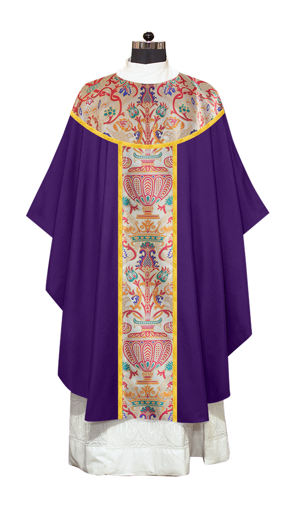 Gothic Chasuble in Coronation Tapestry Enhanced with Orphrey and Trims