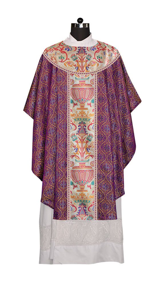 Gothic Chasuble in Coronation Tapestry Enhanced with Orphrey and Trims