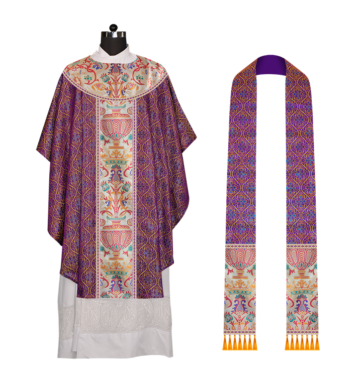 Gothic Chasuble in Coronation Tapestry Enhanced with Orphrey and Trims