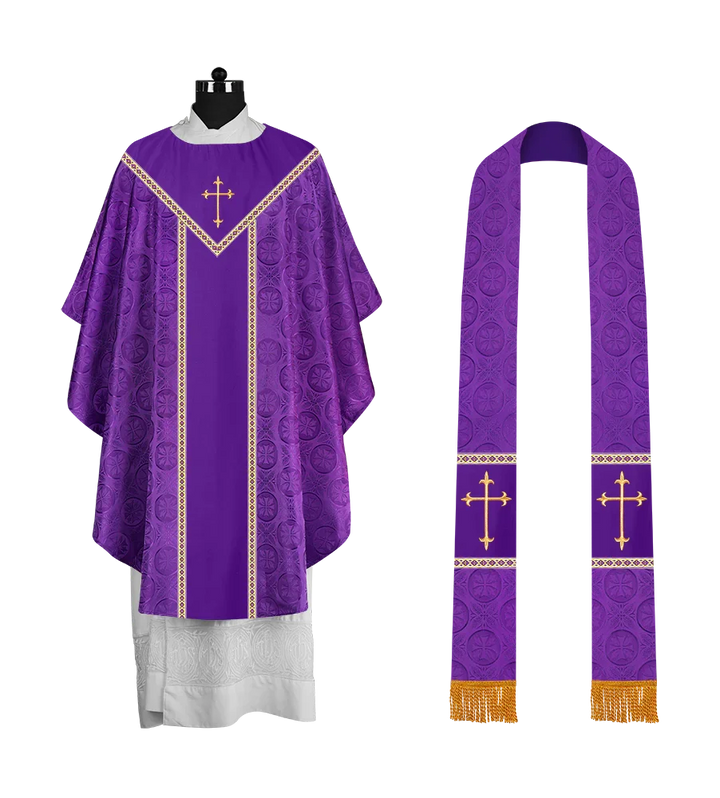 Ornate Gothic Chasuble with embroidered Cross Motif