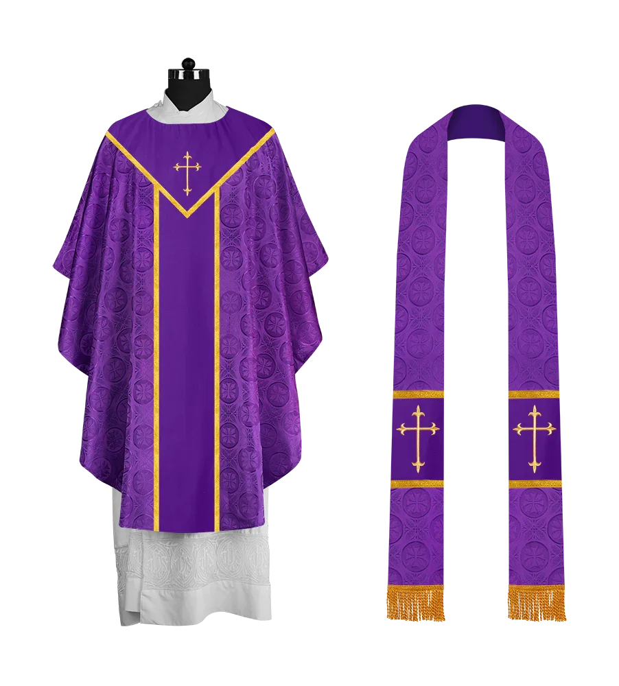 Ornate Gothic Chasuble with embroidered Cross Motif