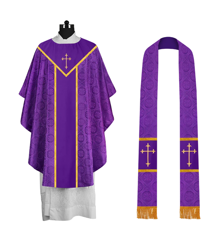 Ornate Gothic Chasuble with embroidered Cross Motif