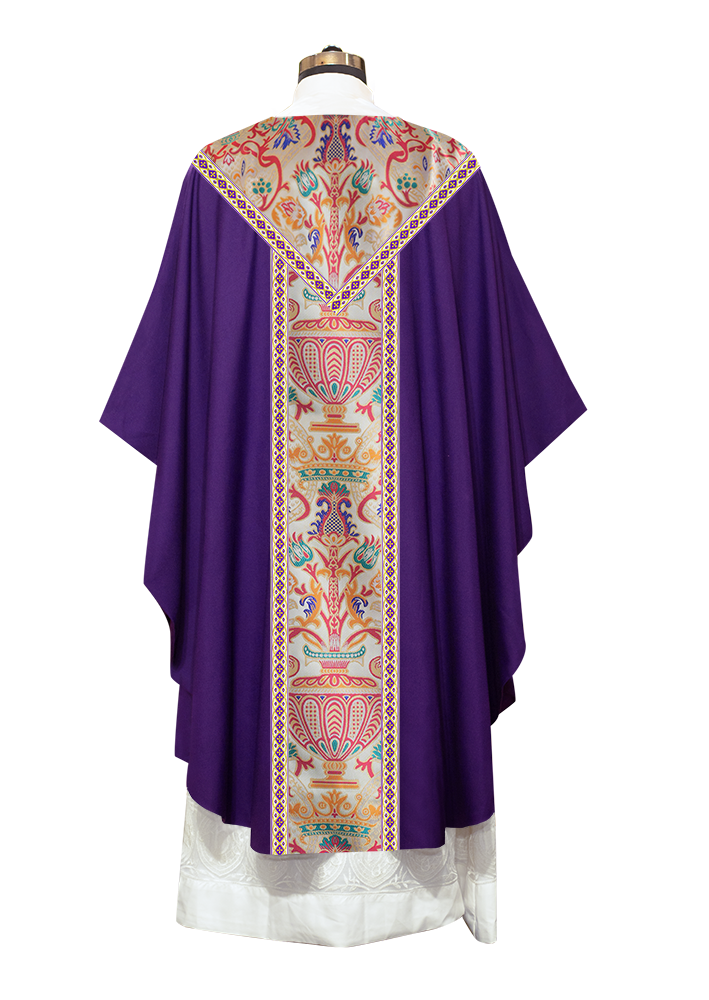 Gothic Chasuble in Coronation Tapestry Enhanced with Orphrey and Trims