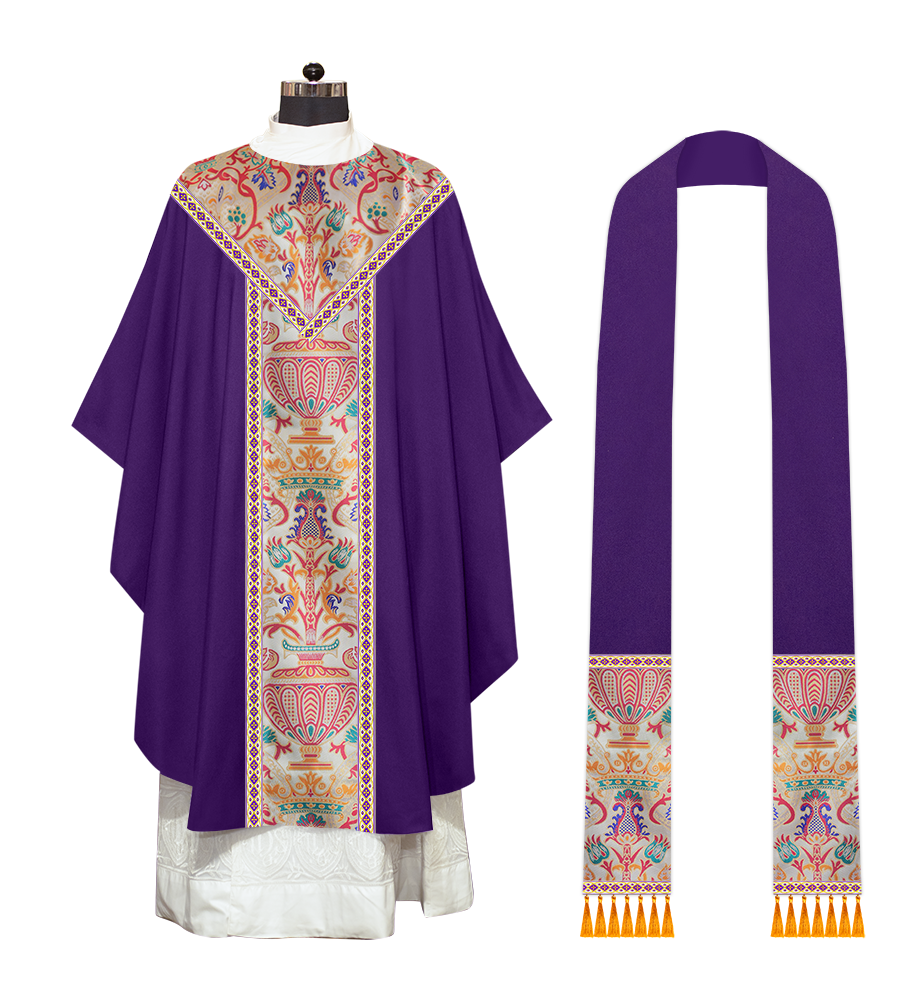 Gothic Chasuble in Coronation Tapestry Enhanced with Orphrey and Trims
