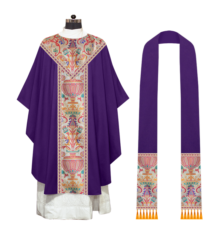 Gothic Chasuble in Coronation Tapestry Enhanced with Orphrey and Trims