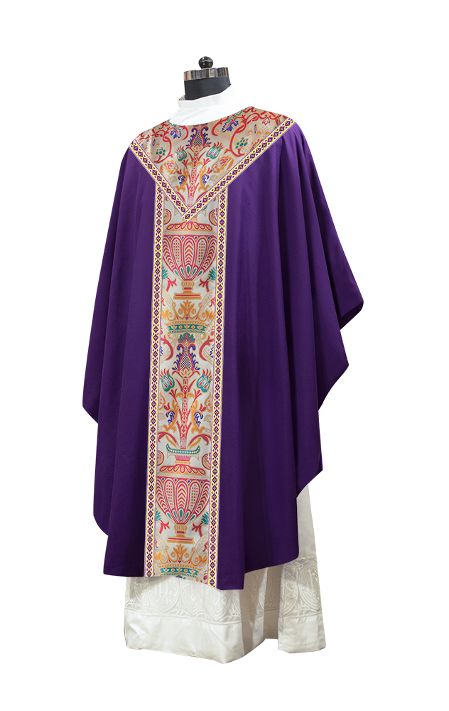Gothic Chasuble in Coronation Tapestry Enhanced with Orphrey and Trims