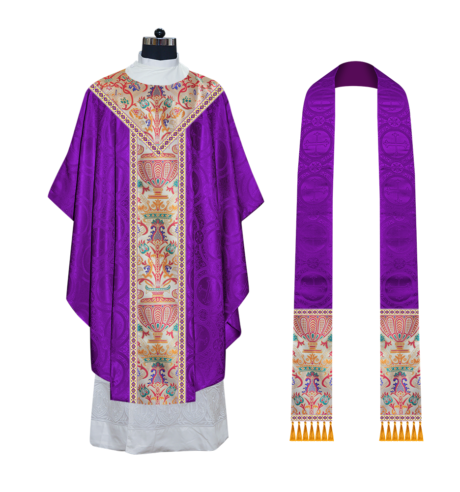 Gothic Chasuble in Coronation Tapestry Enhanced with Orphrey and Trims
