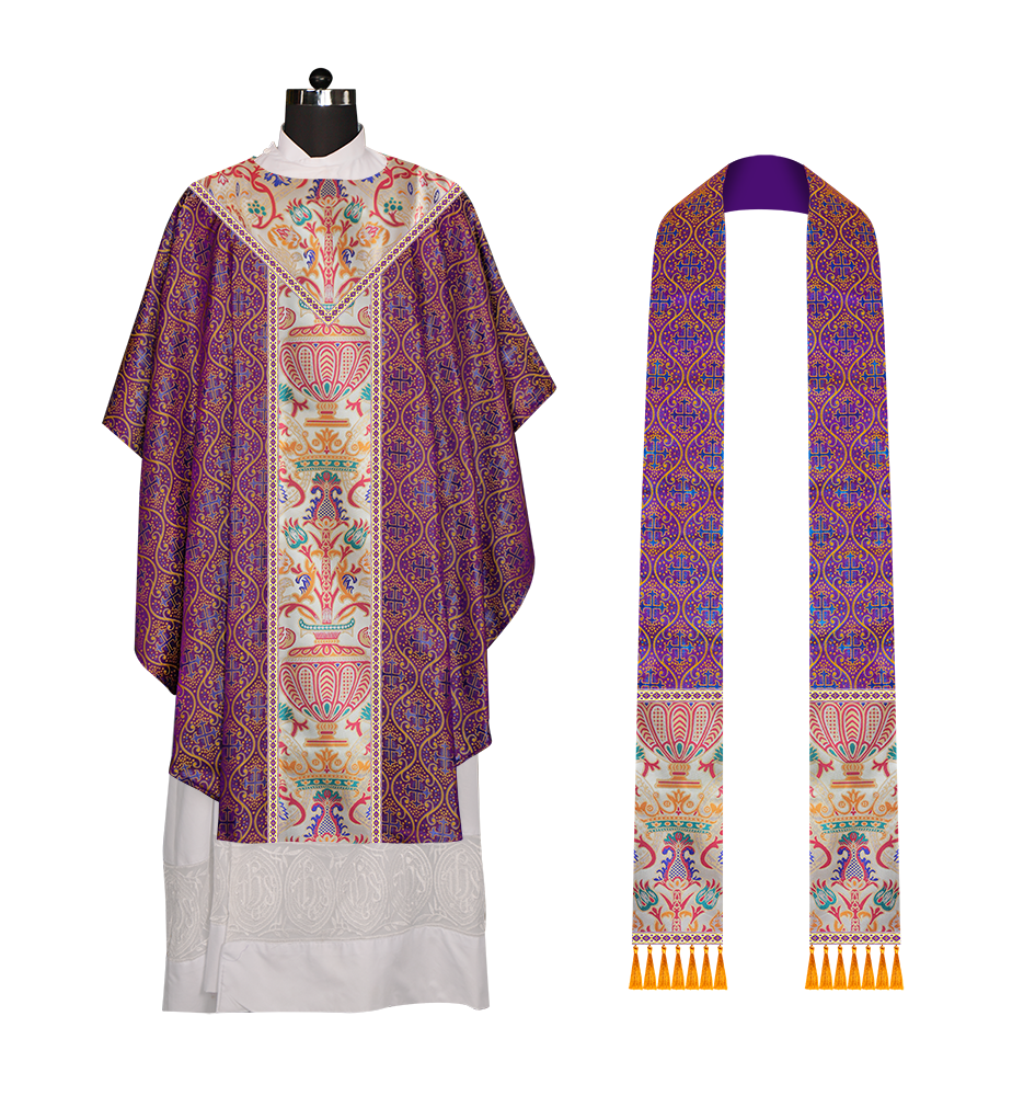 Gothic Chasuble in Coronation Tapestry Enhanced with Orphrey and Trims