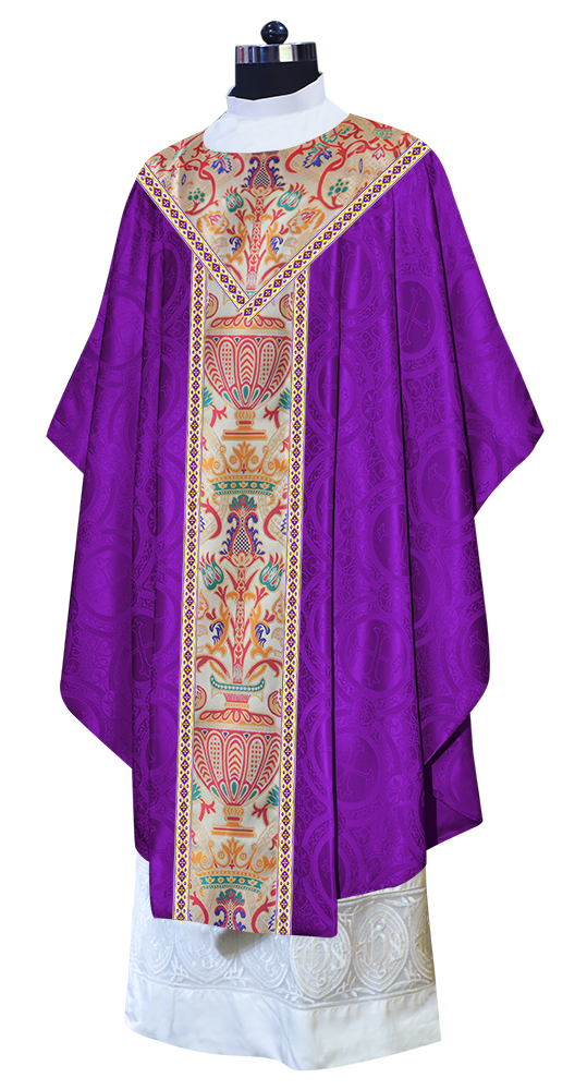 Gothic Chasuble in Coronation Tapestry Enhanced with Orphrey and Trims