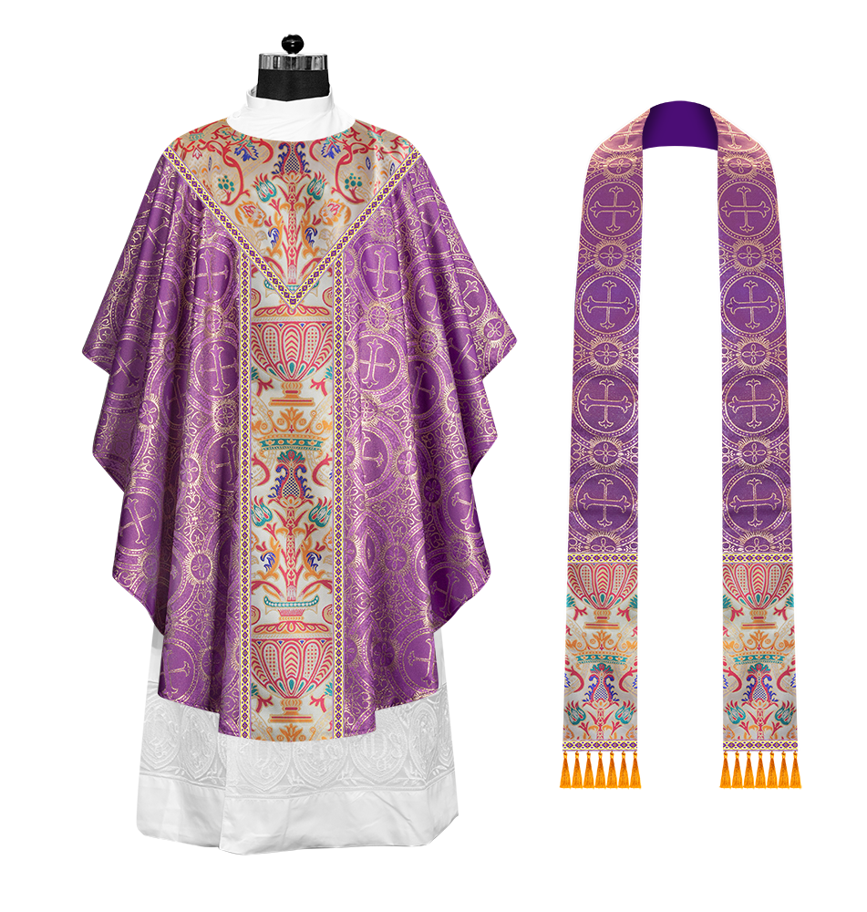 Gothic Chasuble in Coronation Tapestry Enhanced with Orphrey and Trims
