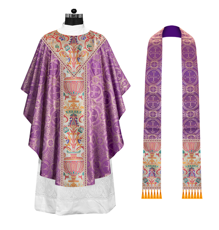 Gothic Chasuble in Coronation Tapestry Enhanced with Orphrey and Trims