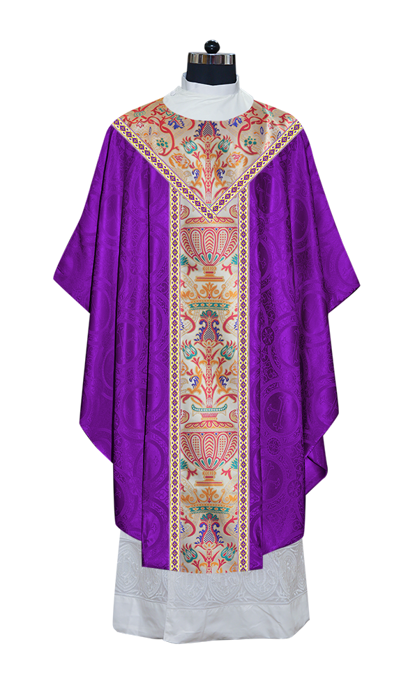 Gothic Chasuble in Coronation Tapestry Enhanced with Orphrey and Trims