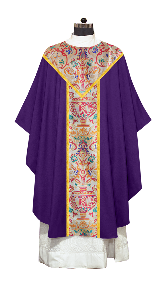 Gothic Chasuble in Coronation Tapestry Enhanced with Orphrey and Trims