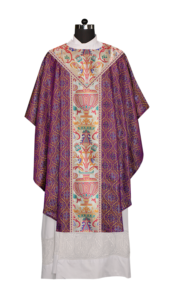 Gothic Chasuble in Coronation Tapestry Enhanced with Orphrey and Trims