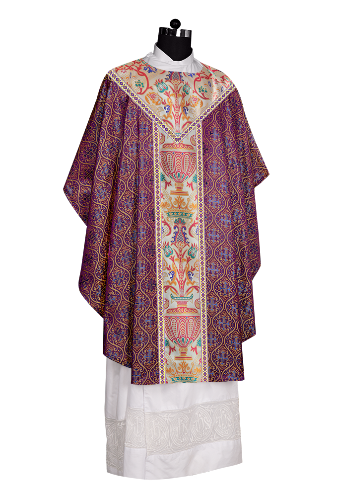 Gothic Chasuble in Coronation Tapestry Enhanced with Orphrey and Trims