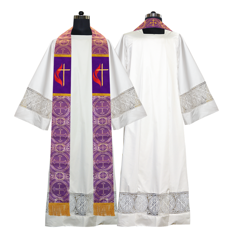 Cross and Flame Embroidered Clergy Stole