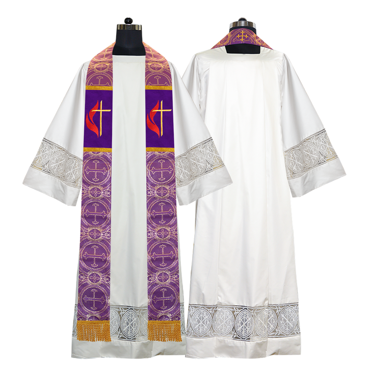 Cross and Flame Embroidered Clergy Stole