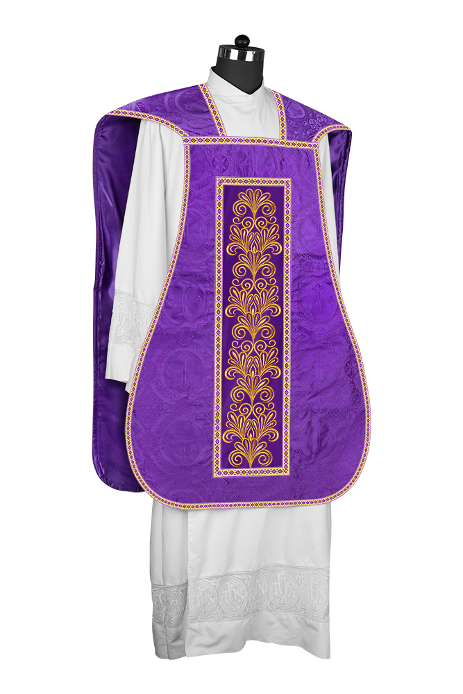 Roman Chasuble Vestment enriched With Coloured Braids and Trims