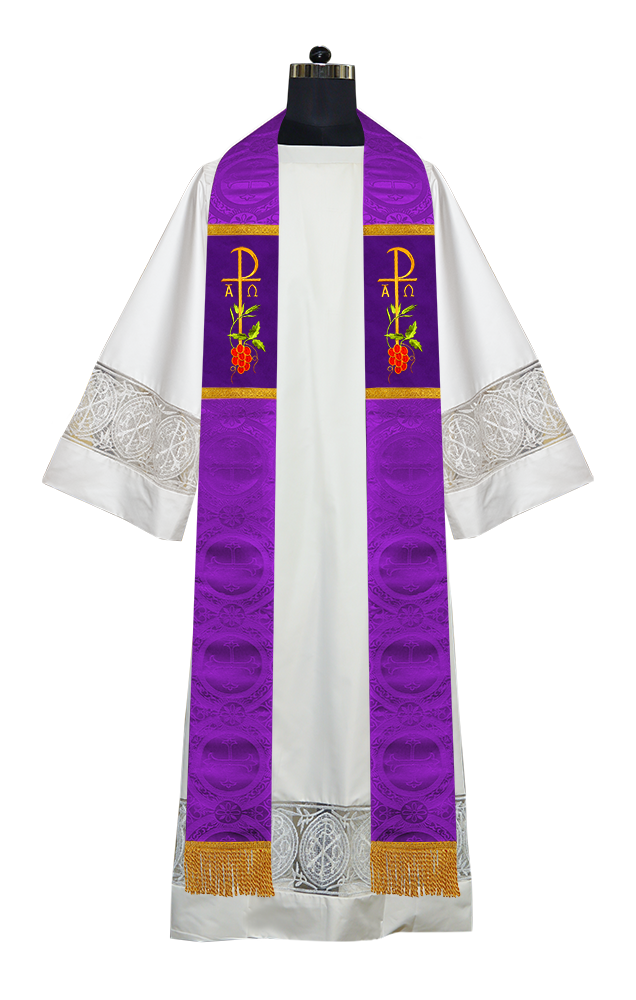 Chi Rho with Grapes Embroidered Clergy Stole