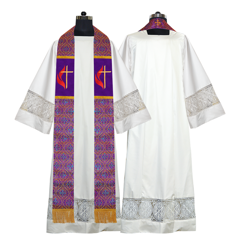 Set of 4 Cross and Flame Embroidered Clergy Stole