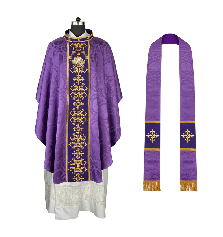 Liturgical Chasuble with Intricate Embroidery of Jesus and the Lamb