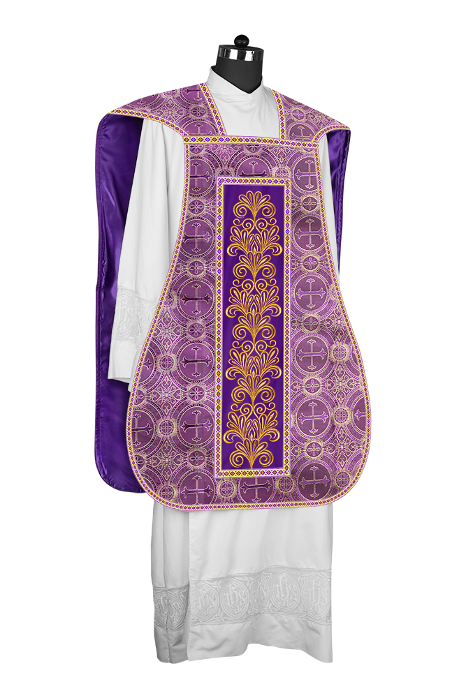 Roman Chasuble Vestment enriched With Coloured Braids and Trims