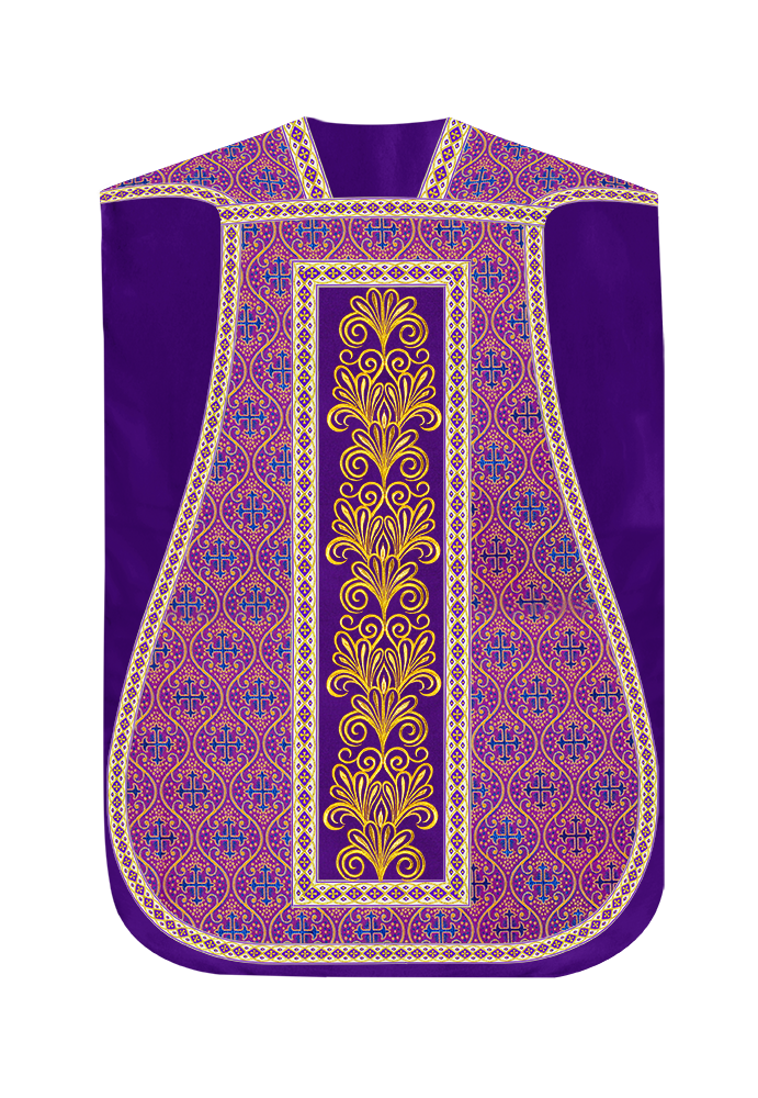 Roman Chasuble Vestment enriched With Coloured Braids and Trims