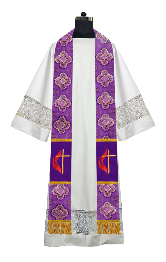 Cross and Flame Embroidered Priest Stole