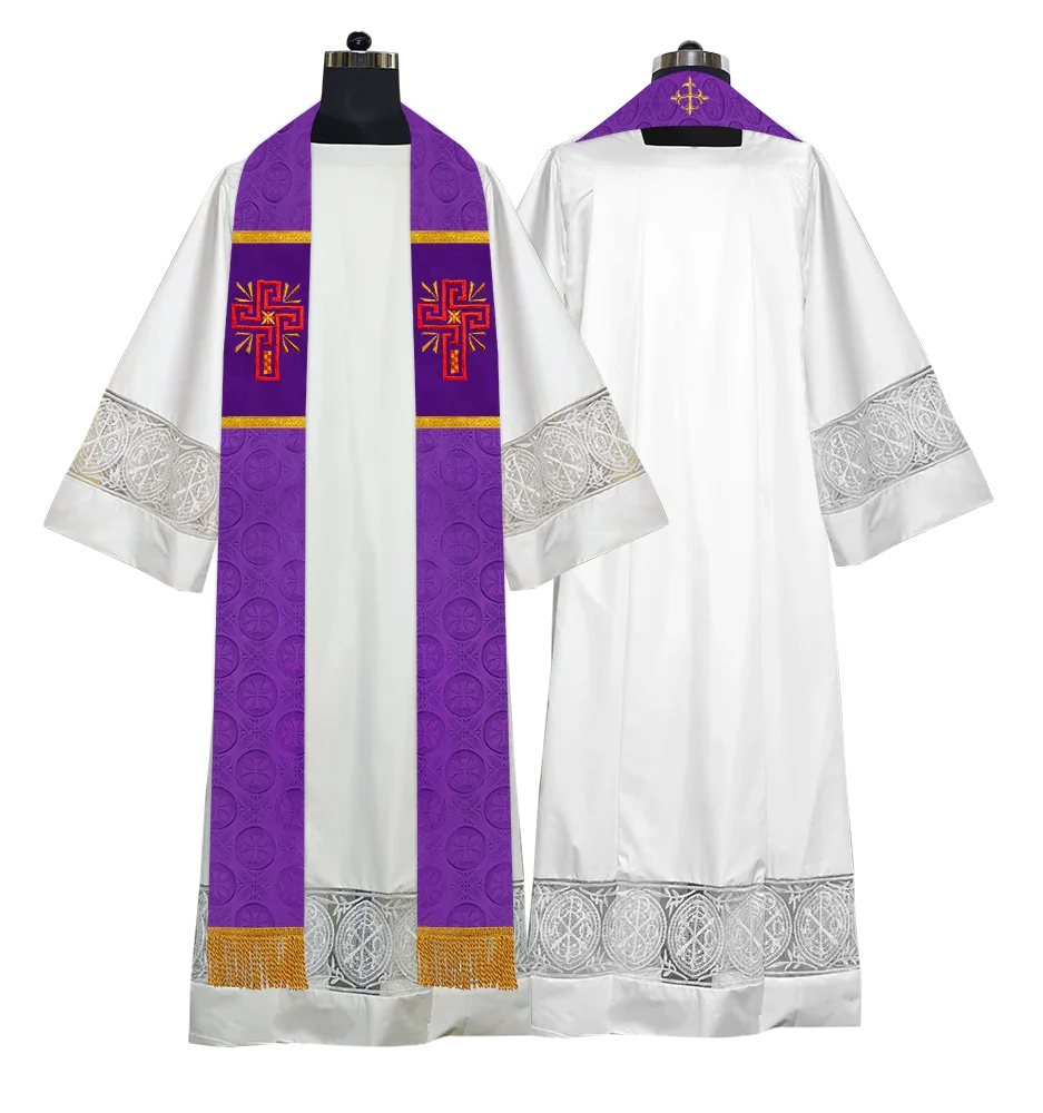 Liturgical Stole Adorned with Embroidered Cross Motif