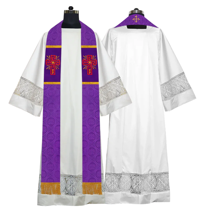Liturgical Stole Adorned with Embroidered Cross Motif