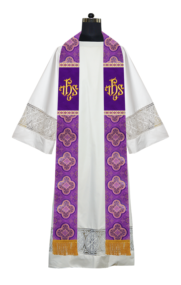 Liturgical Stole with Embroidered Motif and Trims