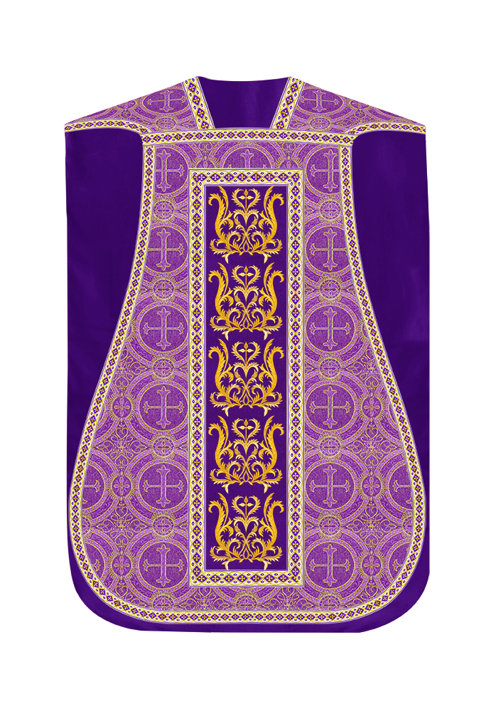 Liturgical Roman Chasuble Vestment With Spiritual Motifs and Trims