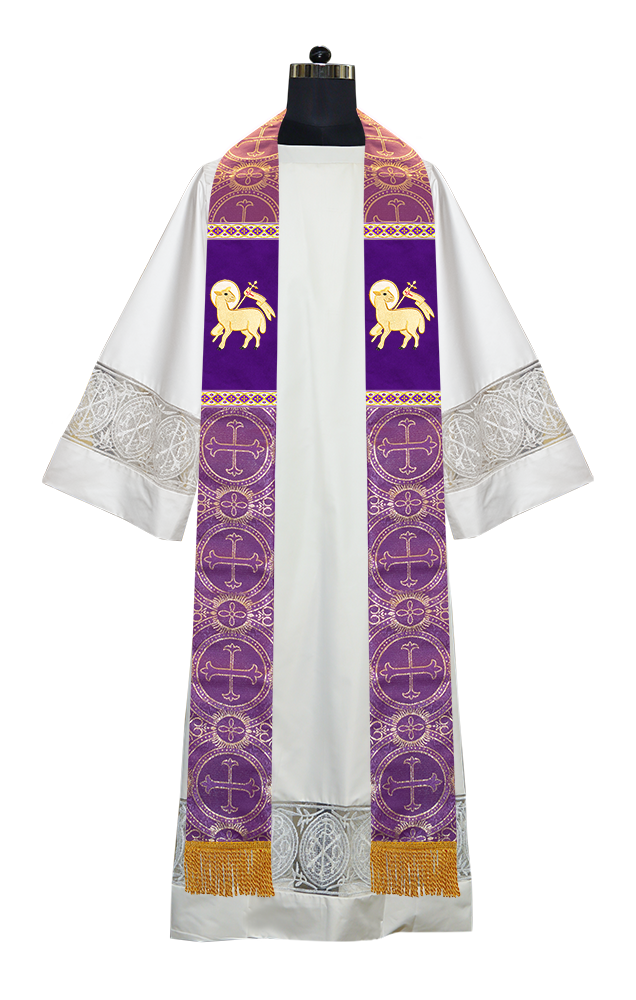 Liturgical Stole with Embroidered Motif and Trims