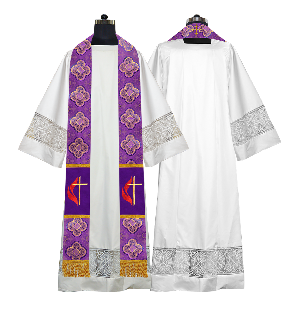 Cross and Flame Embroidered Priest Stole