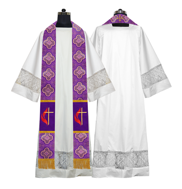 Cross and Flame Embroidered Priest Stole