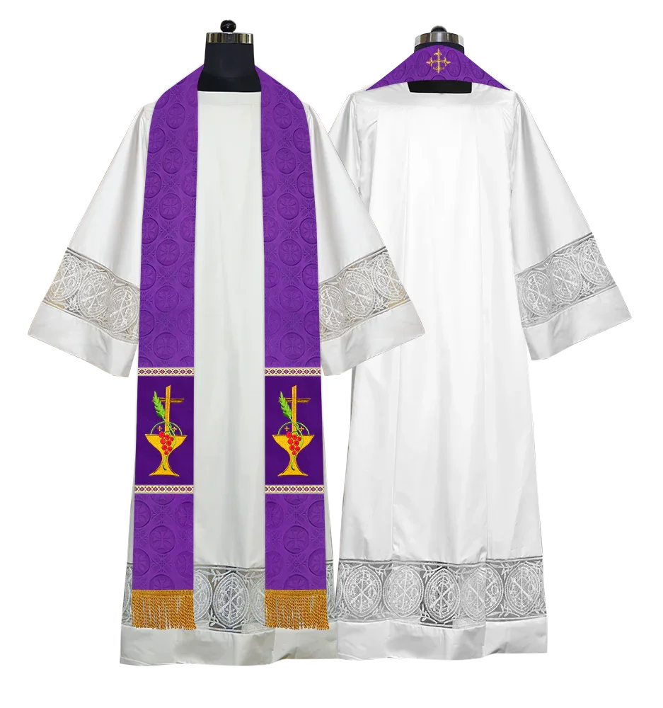 Clergy Stole with Ornate Embroidered Liturgical Motif