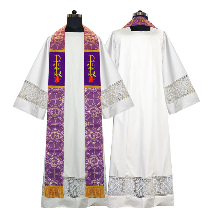 Chi Rho with Grapes Embroidered Clergy Stole