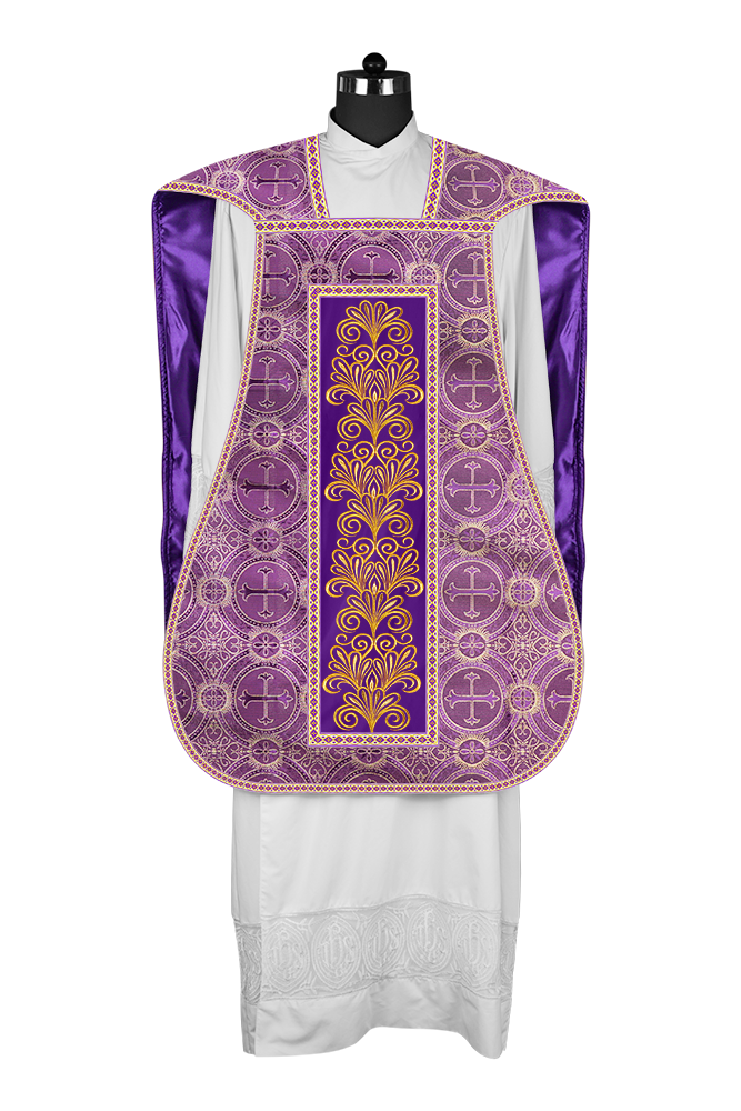Roman Chasuble Vestment enriched With Coloured Braids and Trims