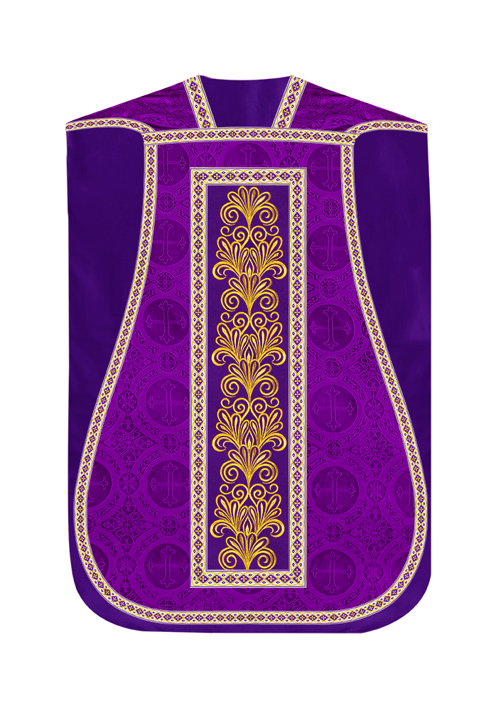 Roman Chasuble Vestment enriched With Coloured Braids and Trims